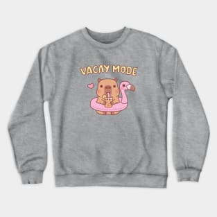 Cute Capybara With Flamingo Pool Float Vacay Mode Crewneck Sweatshirt